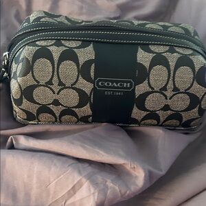Coach Signature Black and Gray Toiletry Bag with hang tag